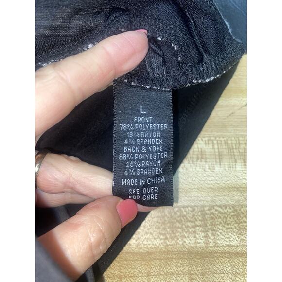 AB Studio Black White Sleeveless Ruffle Front Blouse Poly Blend Large - Picture 9 of 9